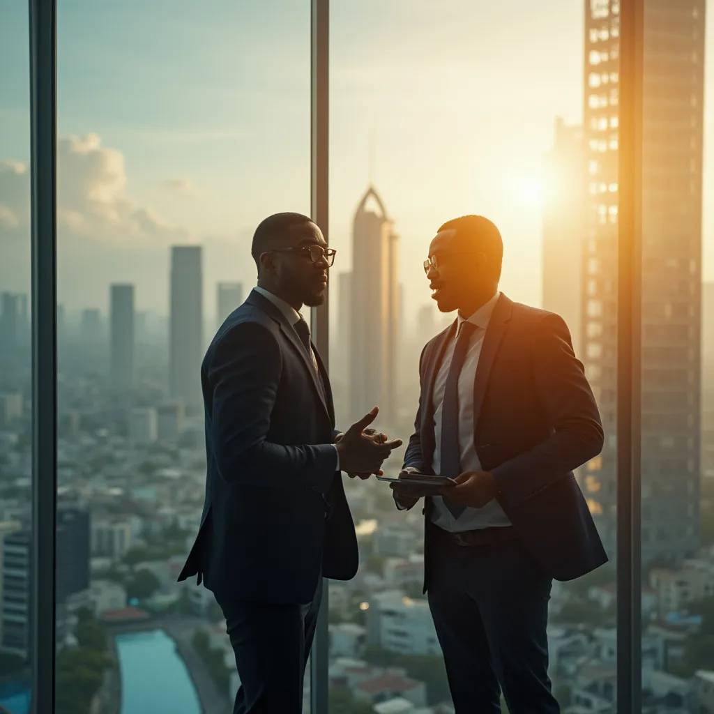 Two investors overlooking Lagos skyline